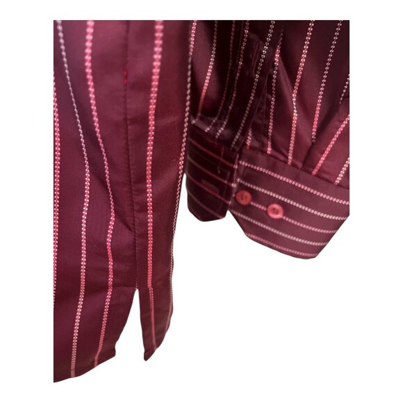Vizioni Uomo Men’s XL 100% Silk Dress Shirt – Burgundy with Pink Stripe Pattern - Picture 3 of 5
